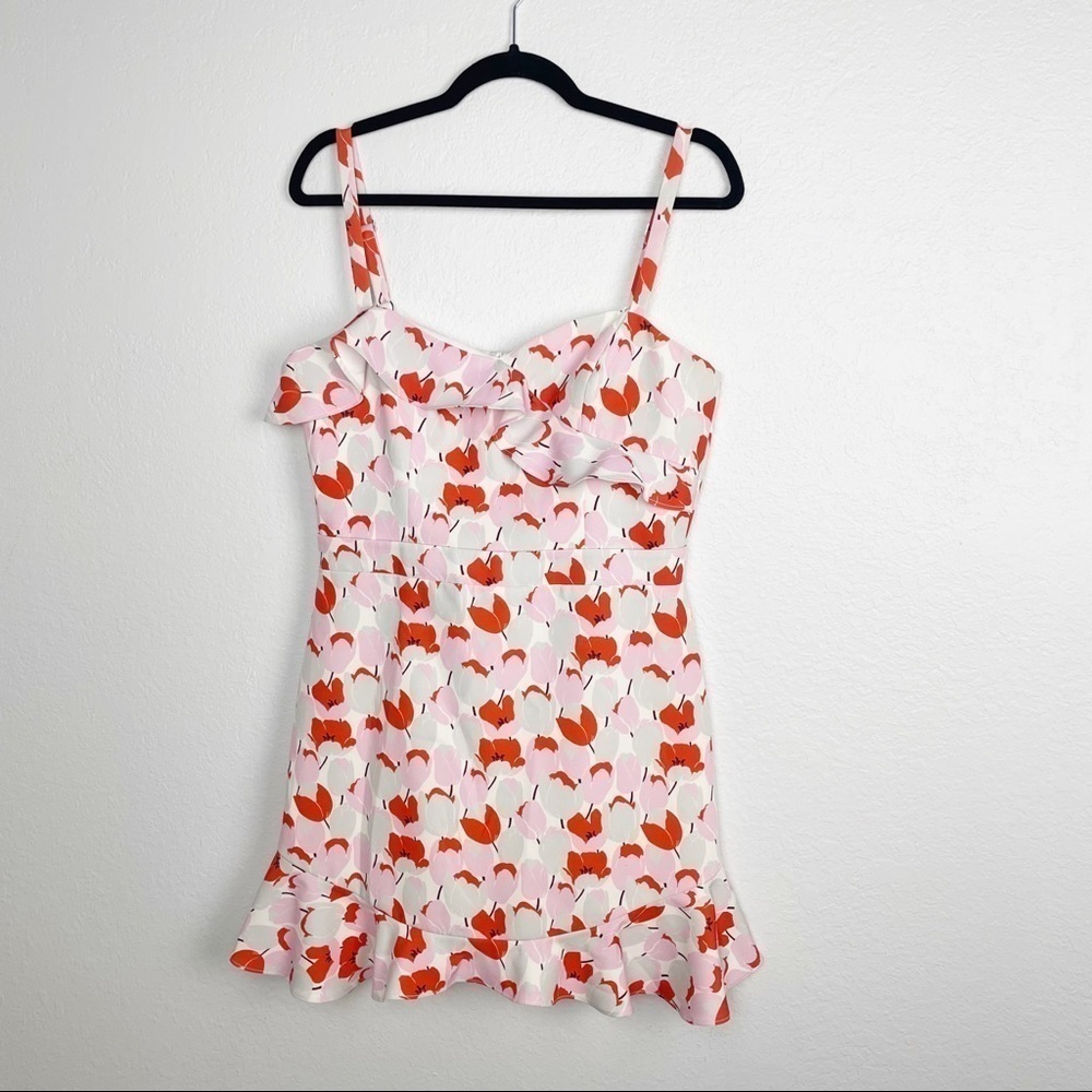 Black Halo Zalda Ruffle Floral Ruffle Mini Dress Cream Pink Size 10 Sleeveless - Picture 2 of 8